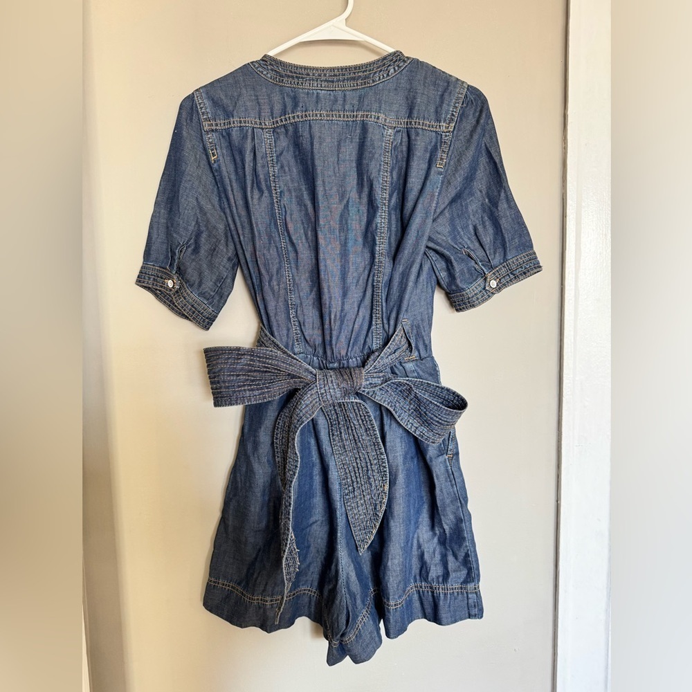 Pilcro by Anthropologie Women’s Chambray Dark Blue Denim Romper Jumpsuit - Picture 11 of 13